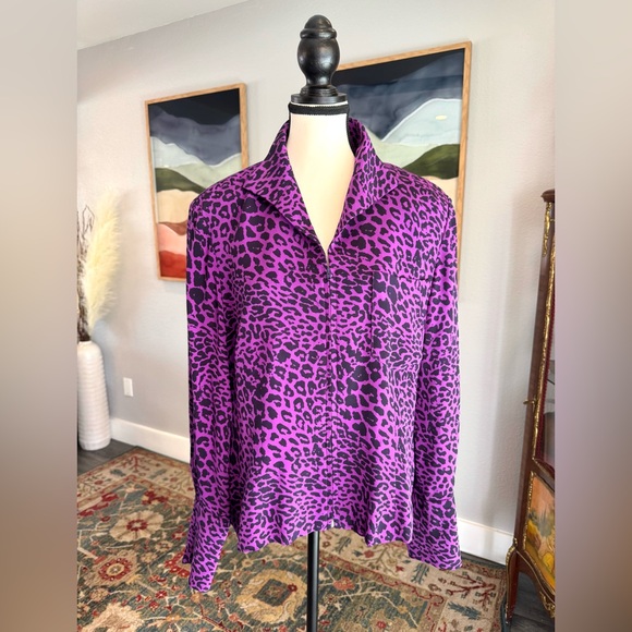Dana Buchman Silk Purple Leopard Print Lightweight Jacket - Picture 7 of 10